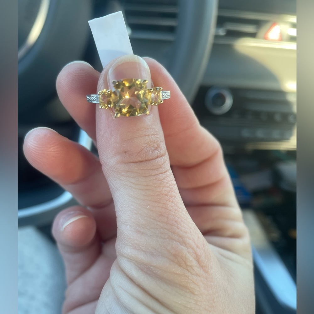 14K Yellow Gold Over Solid Sterling Silver Diamonds 2.6 CTW Citrine Size 7